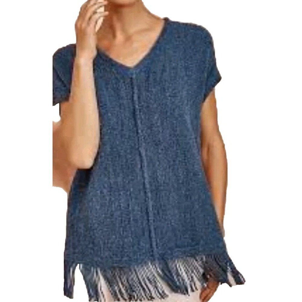 J Jill Pure Fringe Hem Oversized Sweater Blue Womens Size XS Lagenlook